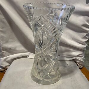 Like new.  Vintage , etched lead crystal large. 10”-5” circular vase.  Perfect